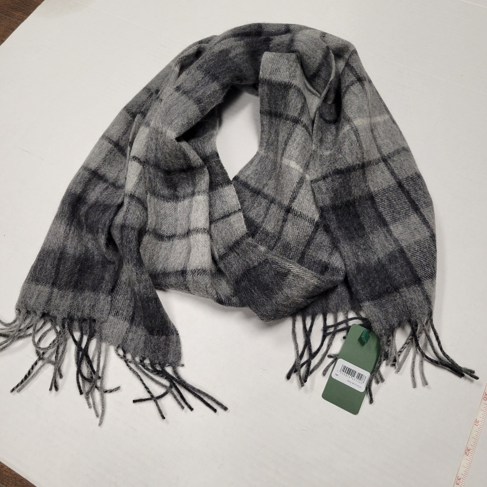 New Blackwatch Plaid Lambswool Scarf Black Grey Shepherd's Land